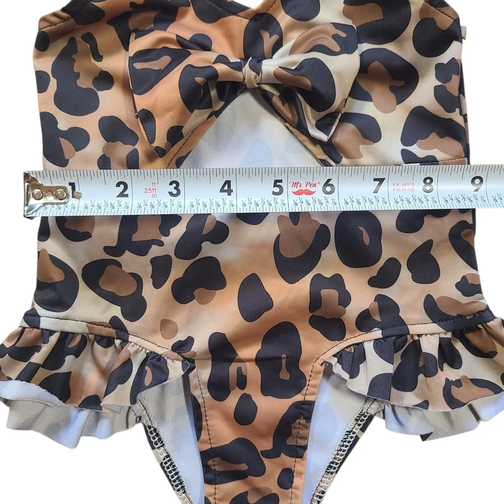 Toddler Leopard One-Piece Swimsuit 2-3Y Ruffle Bow Cutout Bathing Suit